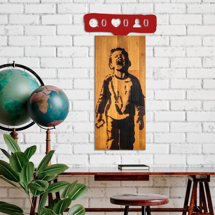 Wallity Accesorio Decorativo de Pared Crying Boys en Madera, Nogal y Rojo, 36x69cm